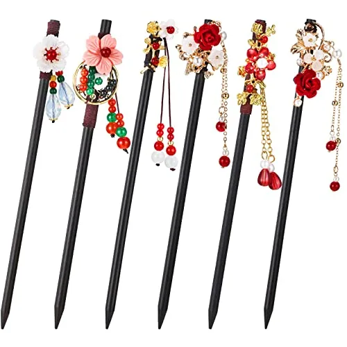 6 Pcs Chinese Hair Sticks Japanese Vintage Wooden Chopsticks Accessories