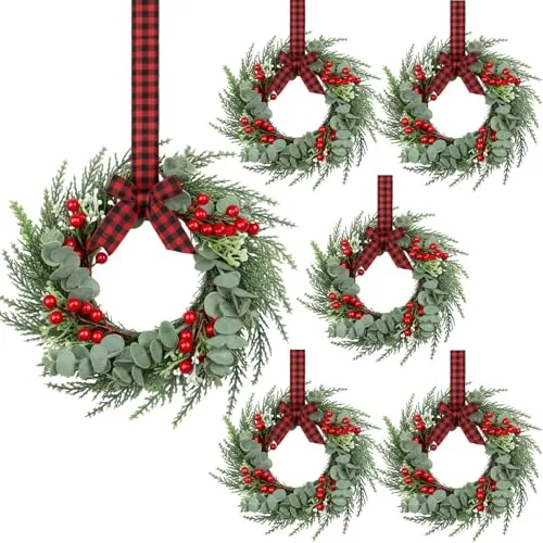 6 Pcs 8 in Mini Christmas Wreaths for Kitchen Cabinet