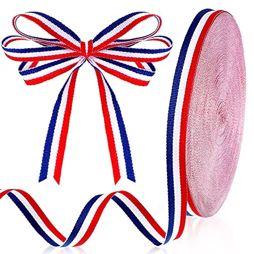 Red White Blue Ribbon Patriotic Ribbon for Crafts, 5/8 in x 50 Yds