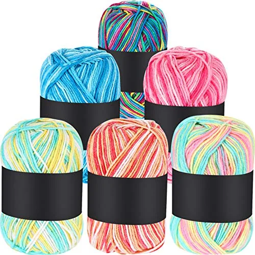 6 Pieces 50 g Crochet Yarn Multicolor Acrylic, 3-ply