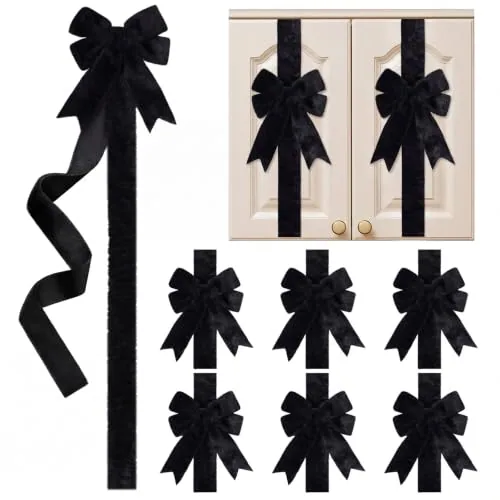8 Pcs Christmas Cabinet Faux Rabbit Fur Black Kitchen Ribbons Bows