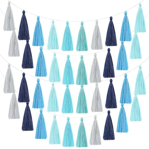4 Pcs Rainbow Tassel Garland for Classroom,Blue Gray,6.3 Inch