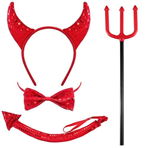 4 Pcs Sequin Devil Costume Red Halloween Costume Accessories