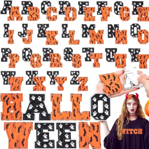 52 Pcs Halloween Self Adhesive Letter Patches, 2 Sets Alphabet Chenille