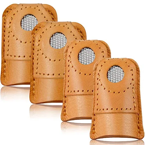 4 Pcs Leather Thimble Finger Protector for Hand Sewing, 2 Sizes