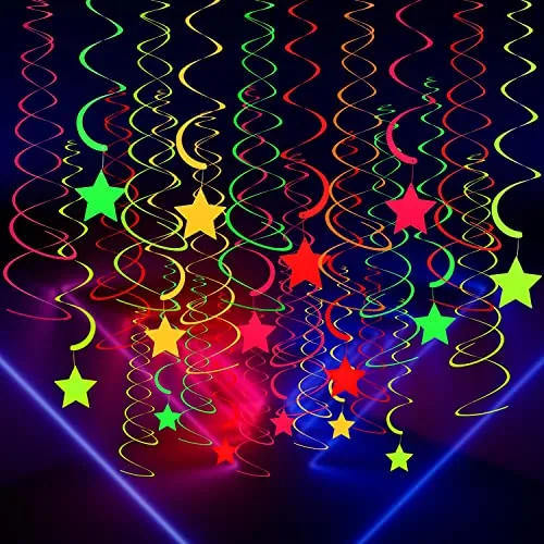 50 Pieces UV Hanging Swirl Decorations Neon Swirl Streamers Garland