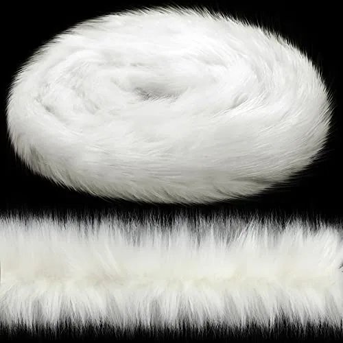 White Faux Fur Trim Ribbon White Fur Fabric Strips, 3.9 Inch x 11.5 Feet