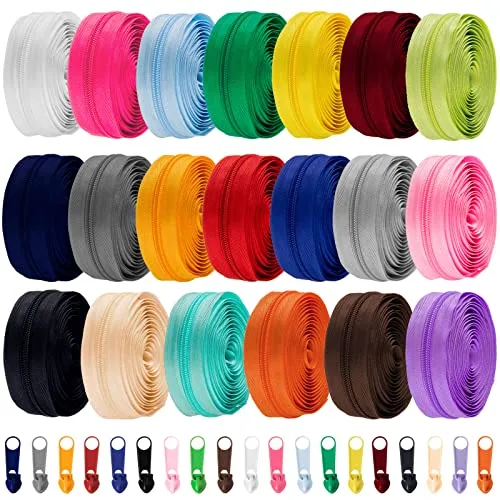 60 Yards 20 Pcs Zippers for Sewing #5 Nylon Coil