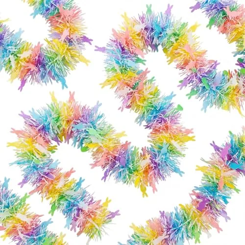 3 Pieces 49 ft Metallic Tinsel Garland, Pastel Pink Yellow Blue