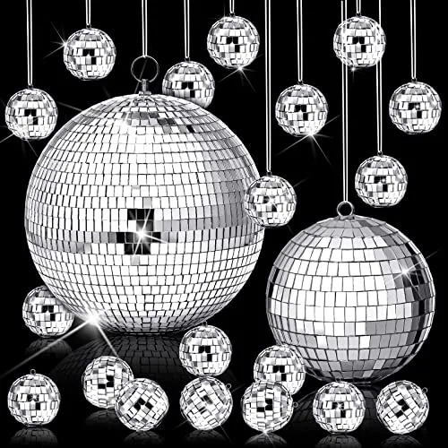 17 Pcs Large Disco Ball Decor, Multi Size, 8, 6, 1.2 Inch