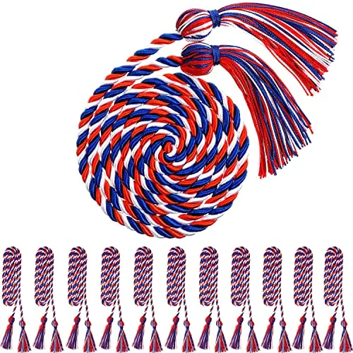 12 Pcs Graduation Cord Honor Tassel Set, Blue White Red