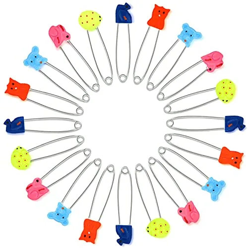 30 pcs Baby Safety Diaper Pin with Plastic Head Animal Pattern 2.4 Inch