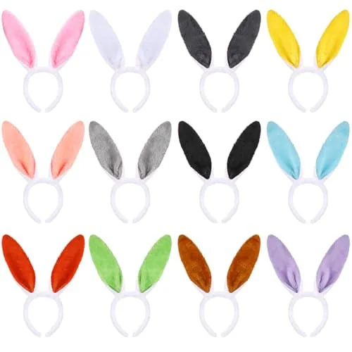 Halloween Bunny Ear Headband, Rabbit Ear Style, Multicolor, 12 Pcs