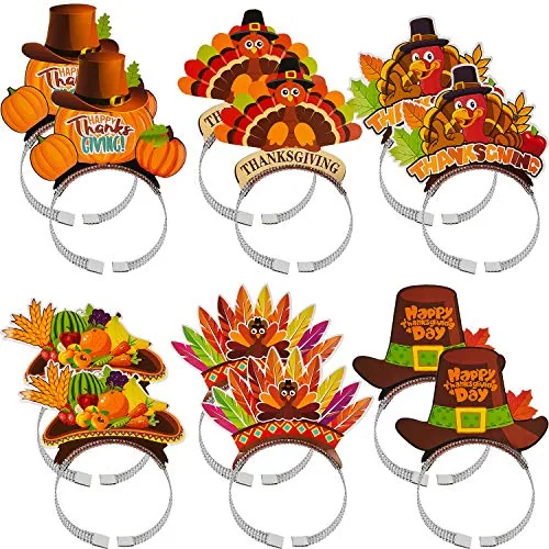 12 Pieces Thanksgiving Hats Turkey Headbands for Thanksgiving Theme Party