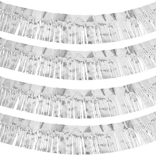 4 Pack 40 Feet Silver Metallic Foil Fringe Tinsel Garland