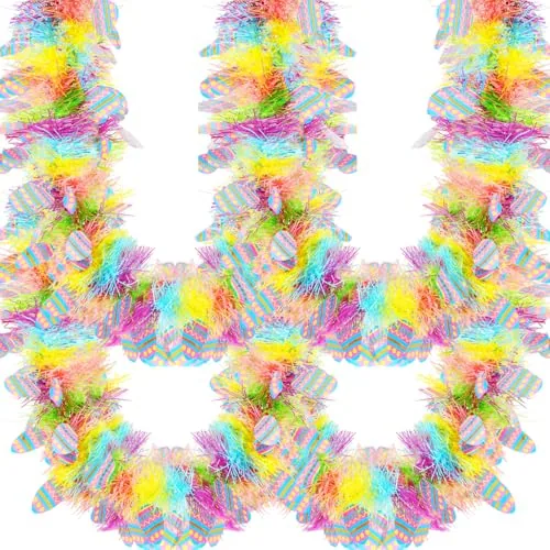 32.8 Feet x 4 Inches Easter Tinsel Garland with Colorful Egg Decorations
