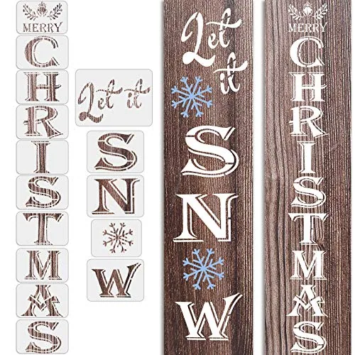 16 Pcs Christmas Stencils Merry Christmas Let It Snow Reusable
