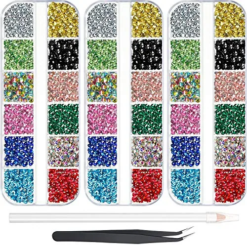 9000 Pieces Hotfix Rhinestone 3 Sizes 12 Colors Flatback Round Glass