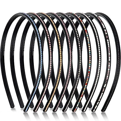 9 Pcs Rhinestone Headbands for Women Thin Bling Headbands 9 Colors