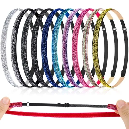 10 Pcs Glitter Non Slip Headbands for Girls Women