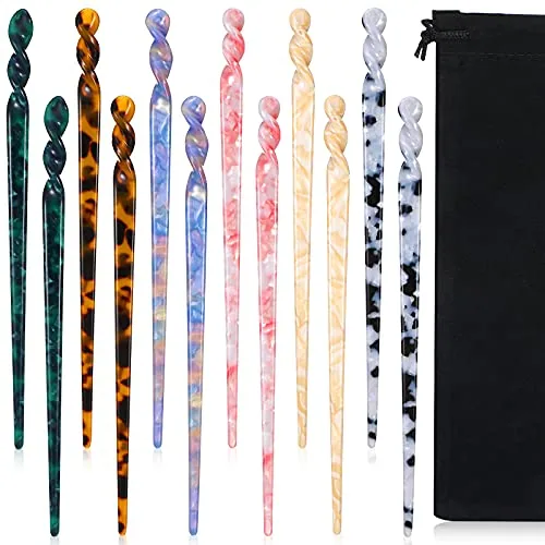 12 Pcs Acetate Hair Sticks Hair Chopsticks, 6 Style