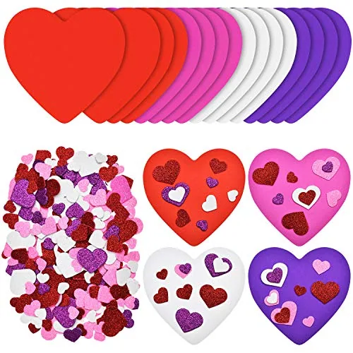 16 Pieces Valentines Foam Craft Hearts and 300 Pieces Glitter Heart