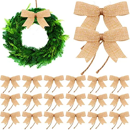 24 Pieces Burlap Bows Decorative Christmas Bows Knot Ornament Bows Small
