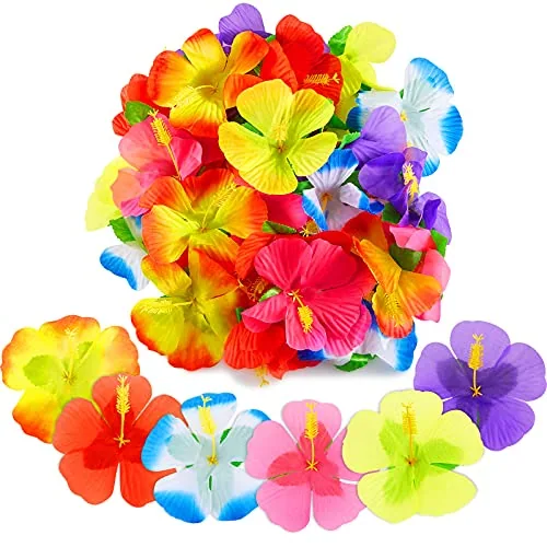 120 Pcs Hibiscus Flowers Decoration, Hawaiian Artificial Flowers