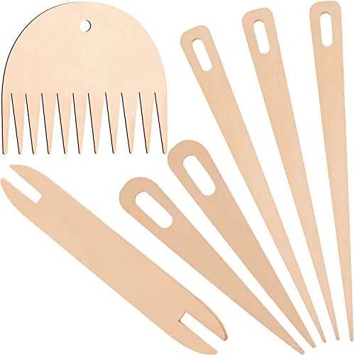 7 Pcs Wood Weaving Tools Hand Loom Stick Shuttles Comb Needle
