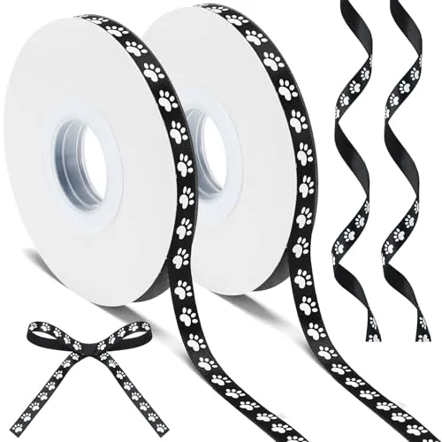 2 Rolls 3/8 Inch By 50 Yard Paw Print Ribbon Dog Paw