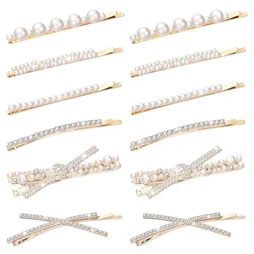 12 Pcs Rhinestone Bobby Pins Crystal Fancy Hair Clips