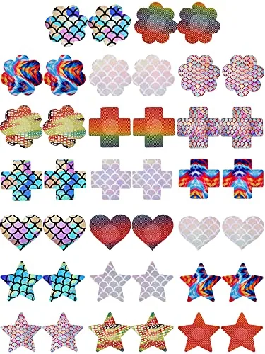 20 Pairs Glitters Pasties Nipple Covers Satin Adhesive Pasties Disposable