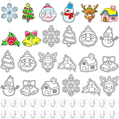 24 Pcs Christmas Sun Catchers with Suction Cups for Painting DIY