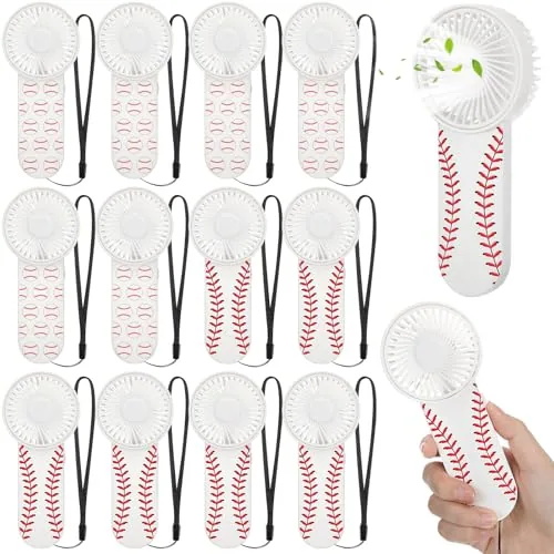 12 Pcs Baseball Mini Handheld Fan Bulk with Lanyard