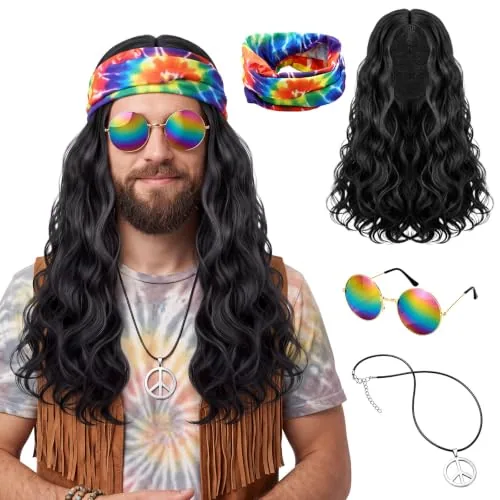 4pcs Hippie Wig Halloween Costume Men