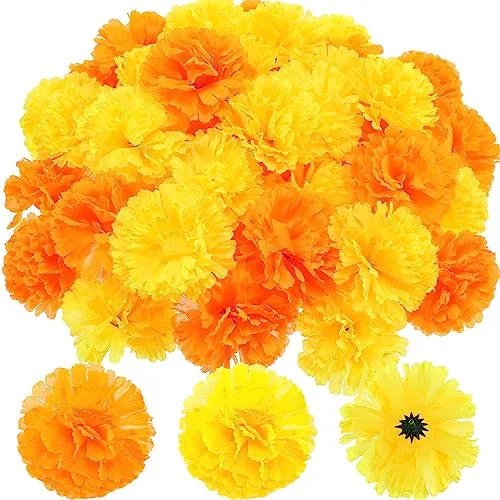 140 Pcs Marigold Flowers Head Decor,3.5 Inch