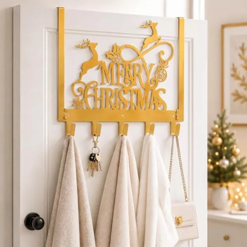 Over The Door Hooks Christmas Reindeer, Gold Metal Bathroom Hanger